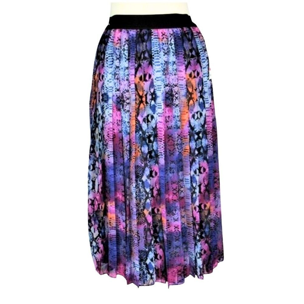 Bar III NWT Purple Abstract Snake Print Pleated Midi Skirt XXS